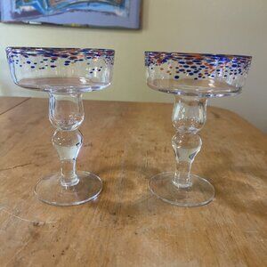 Aaron Sanchez Margarita Glass 10oz. Set Of 2 Red And Blue Confetti Blown Glass